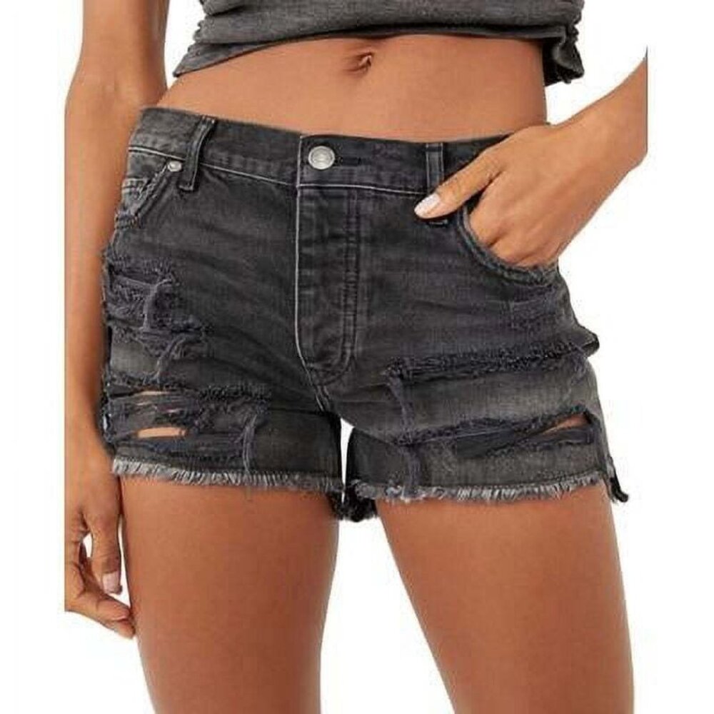 Free People Maggie Distressed Shorts In Montero Black Size 24